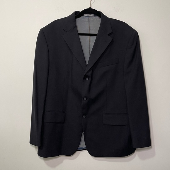 Vintage Oscar de La Renta men's Navy 100% wool 3 button career office blazer 44S - Picture 1 of 11